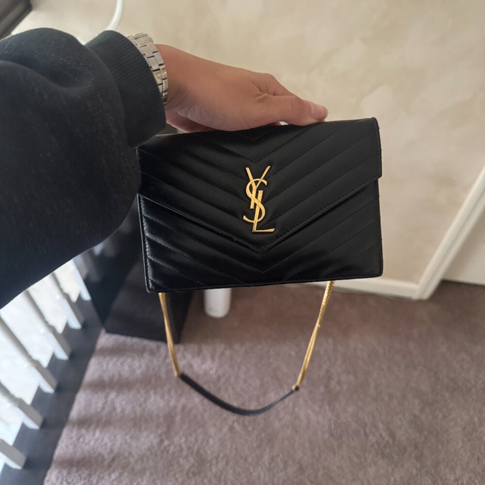 Cassandre Envelope Chain Wallet in Grain Leather YSL
